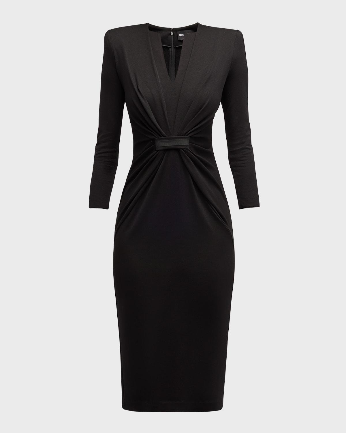 draped milano stitch midi dress