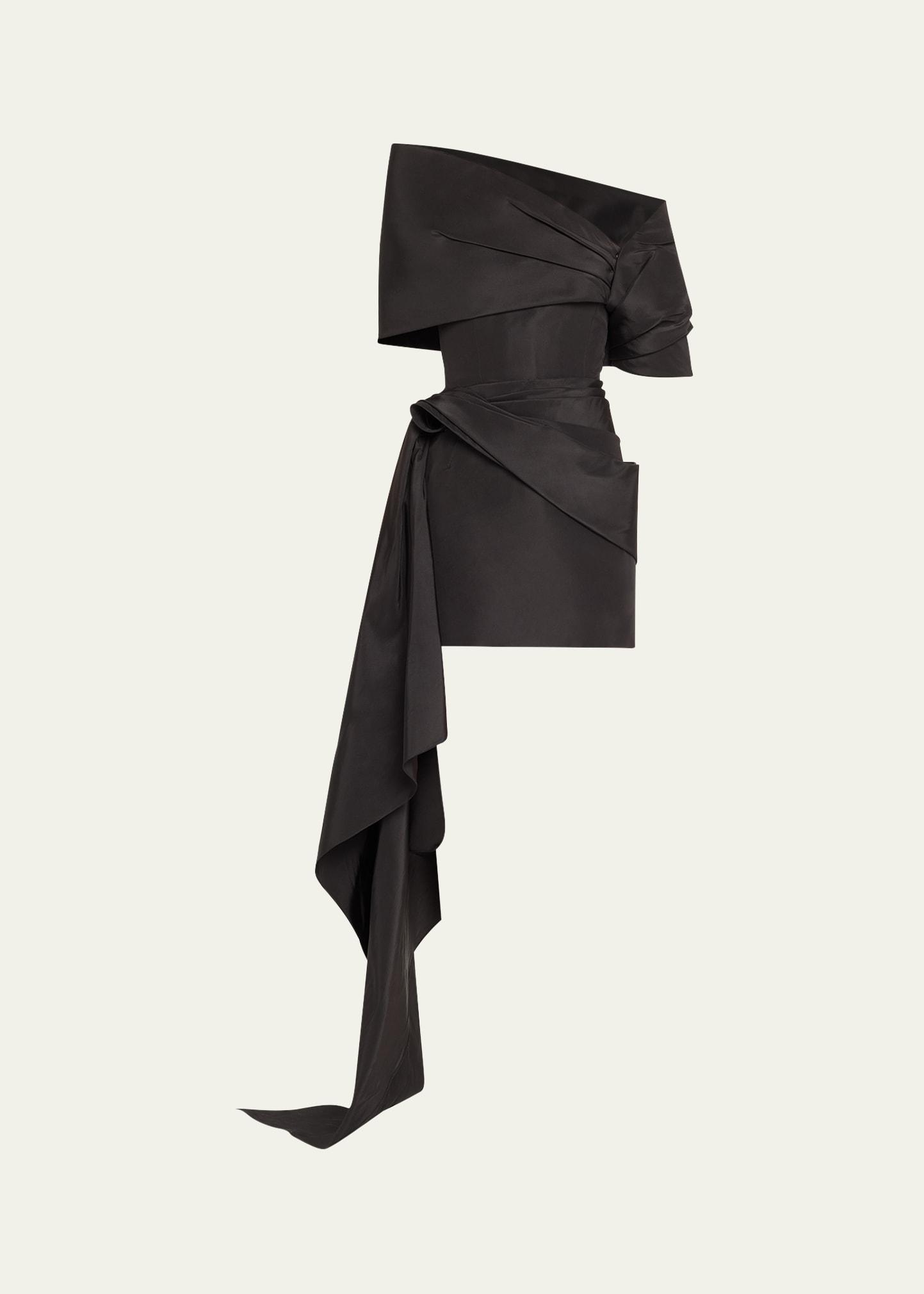 draped mini cocktail dress with draped stole