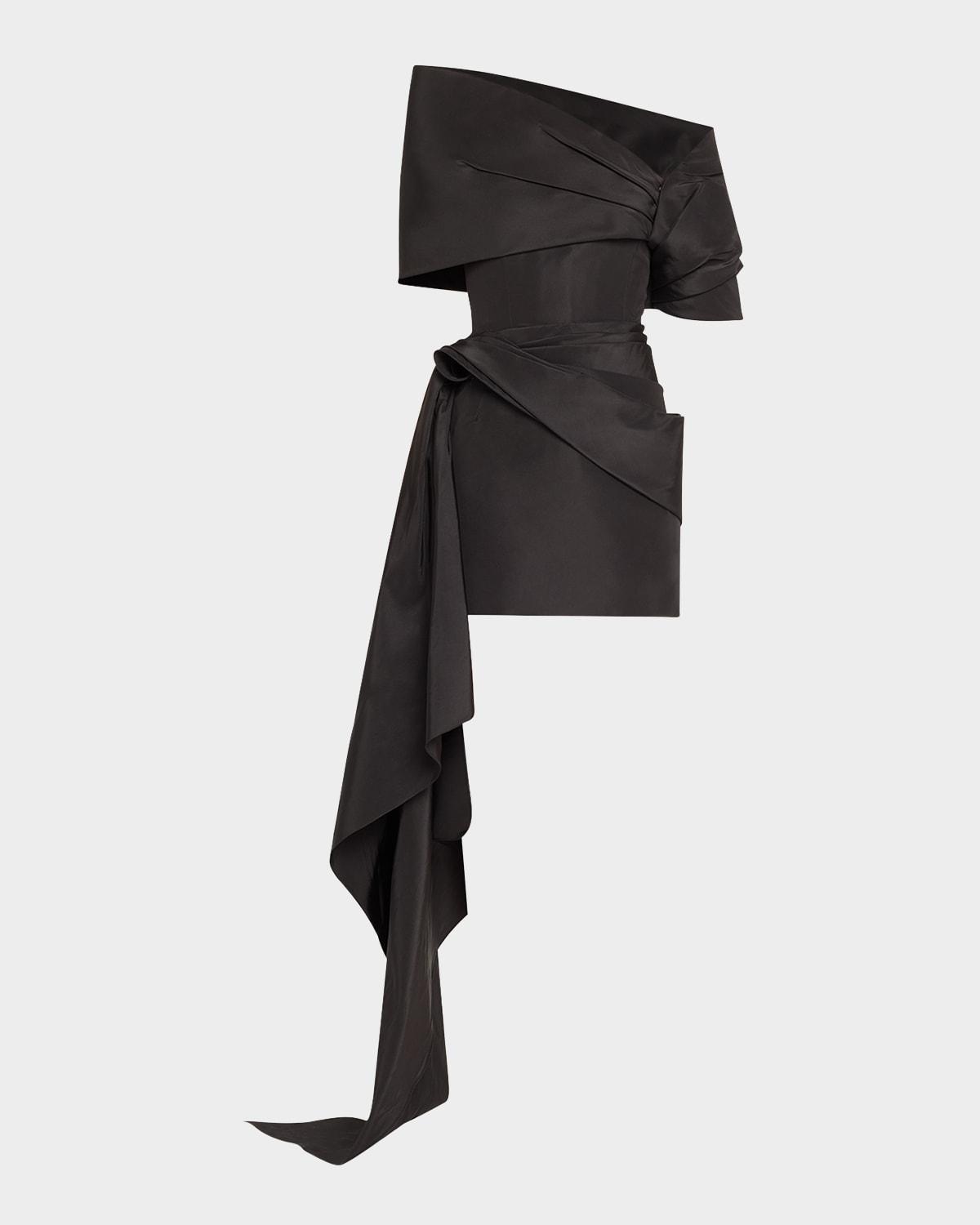draped mini cocktail dress with draped stole