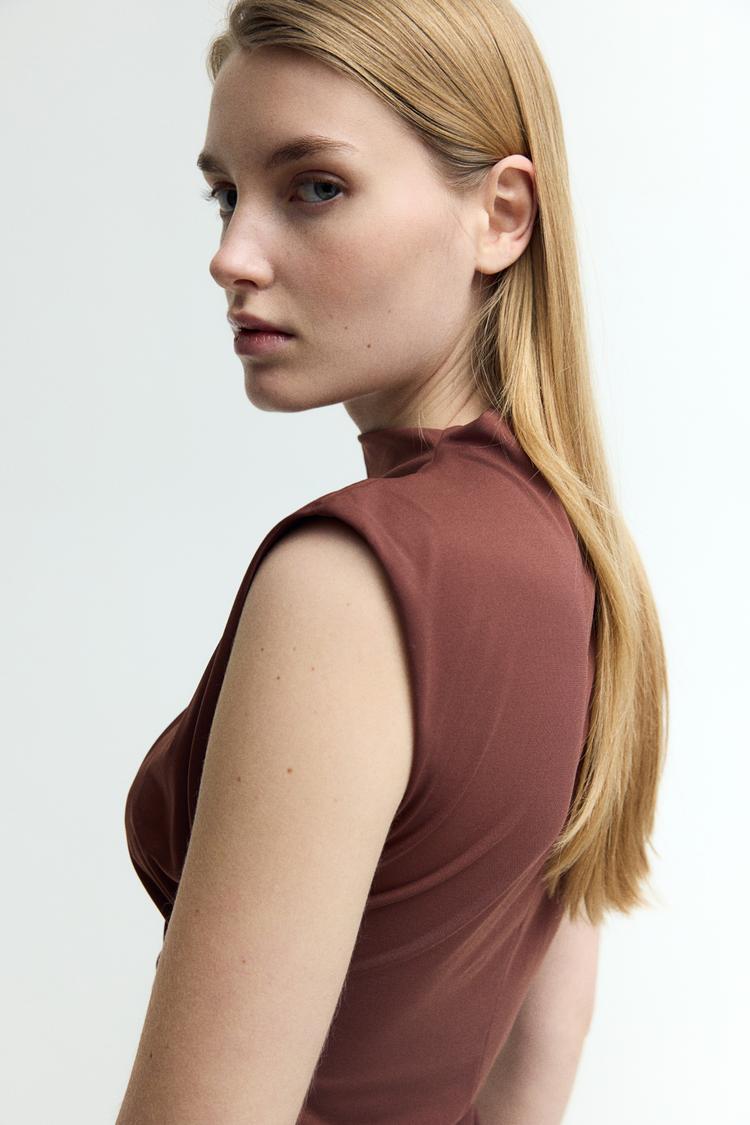 draped mock turtleneck dress