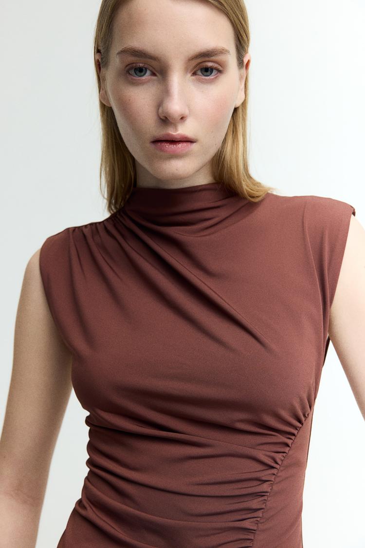 draped mock turtleneck dress