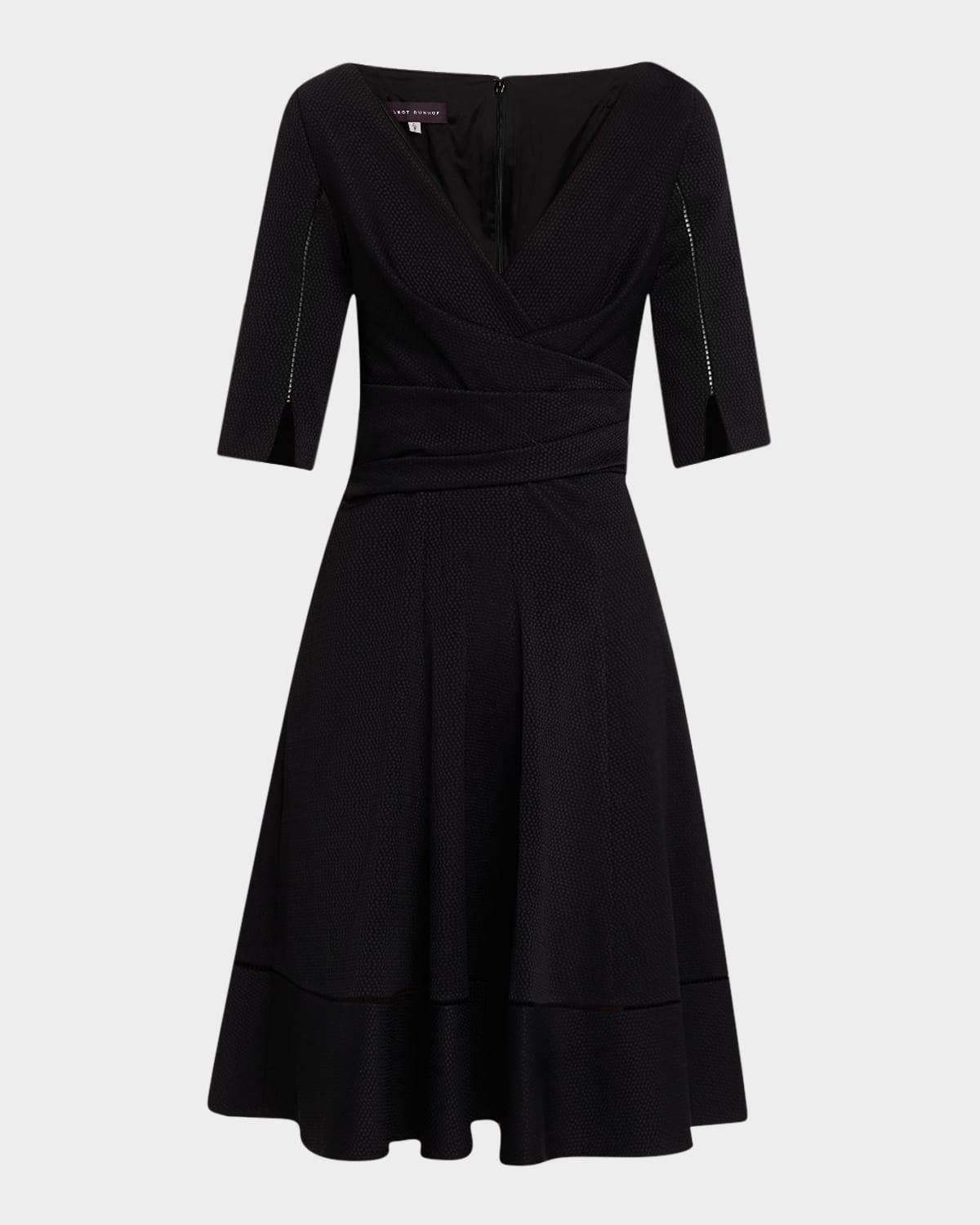 draped mosaic pique 3/4-sleeve dress