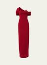 draped off-shoulder column gown