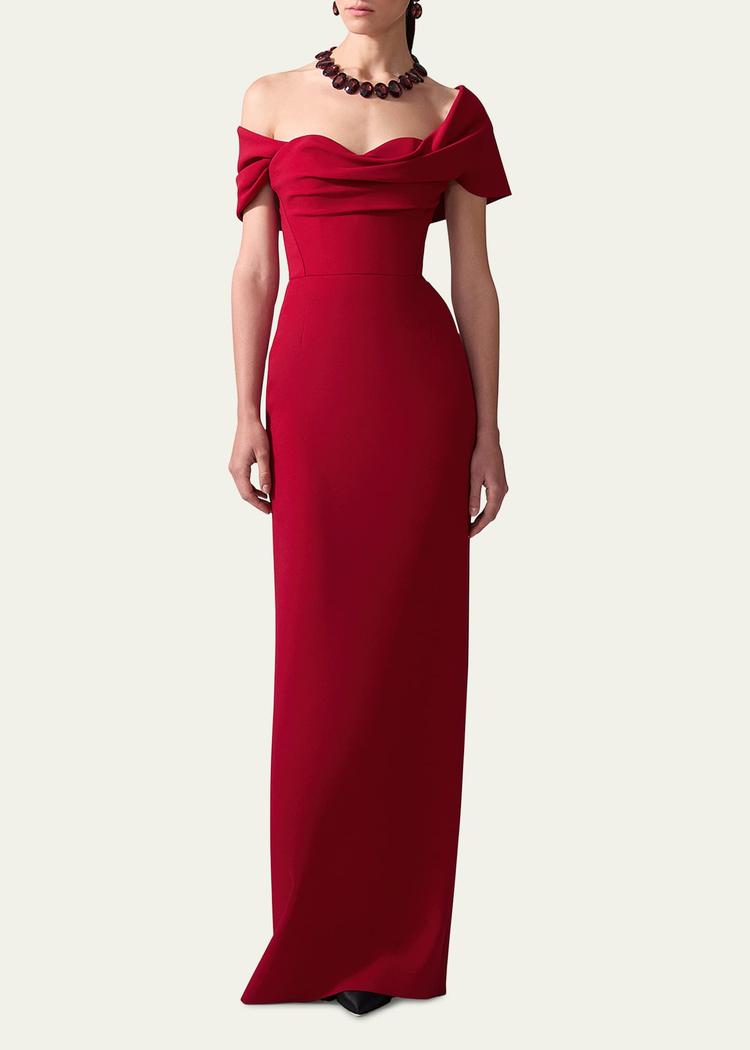draped off-shoulder column gown