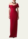 draped off-shoulder column gown