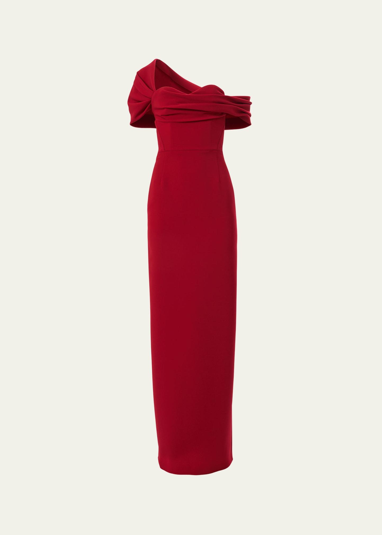 draped off-shoulder column gown