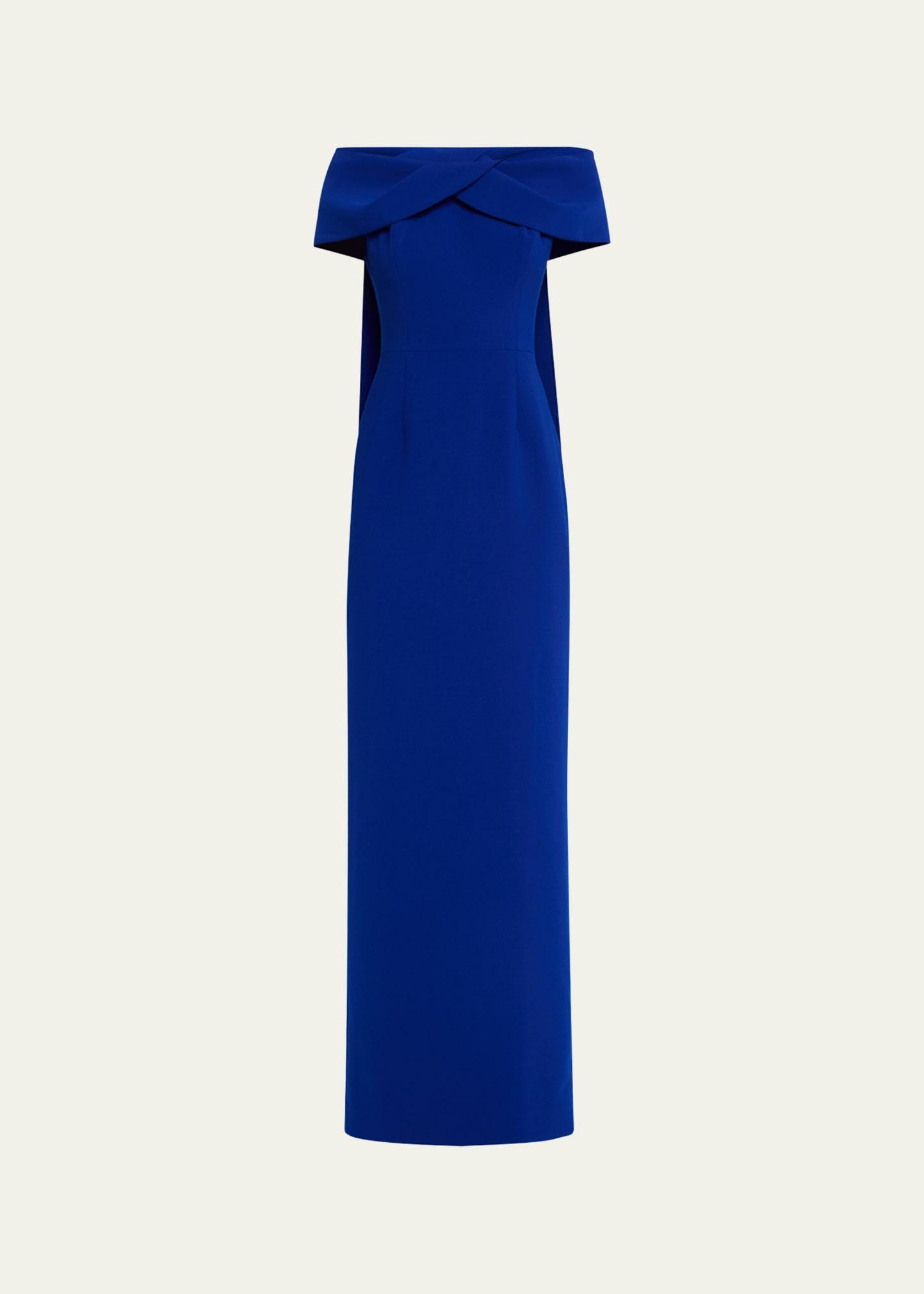 draped off-shoulder crepe gown