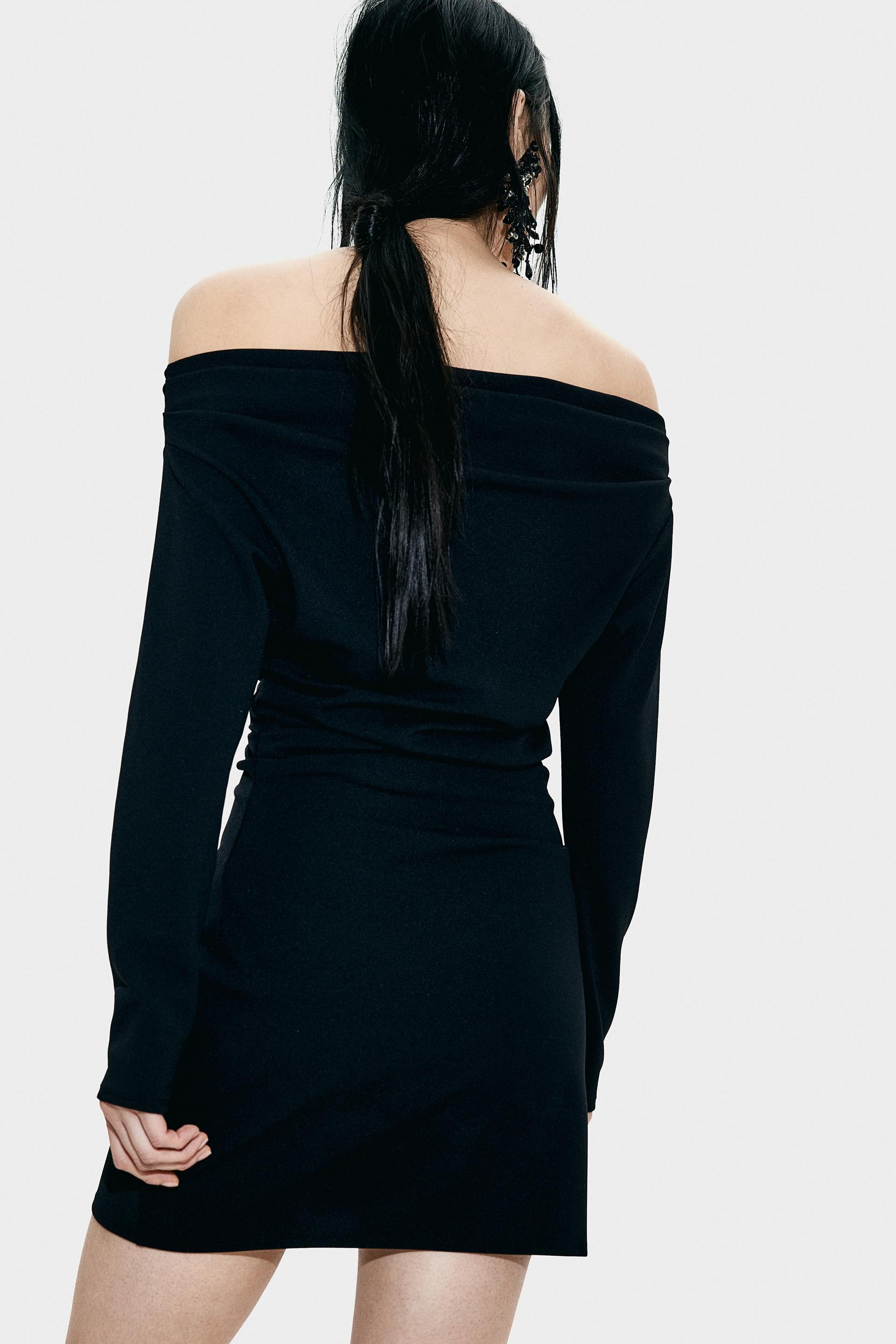 draped off-the-shoulder dress