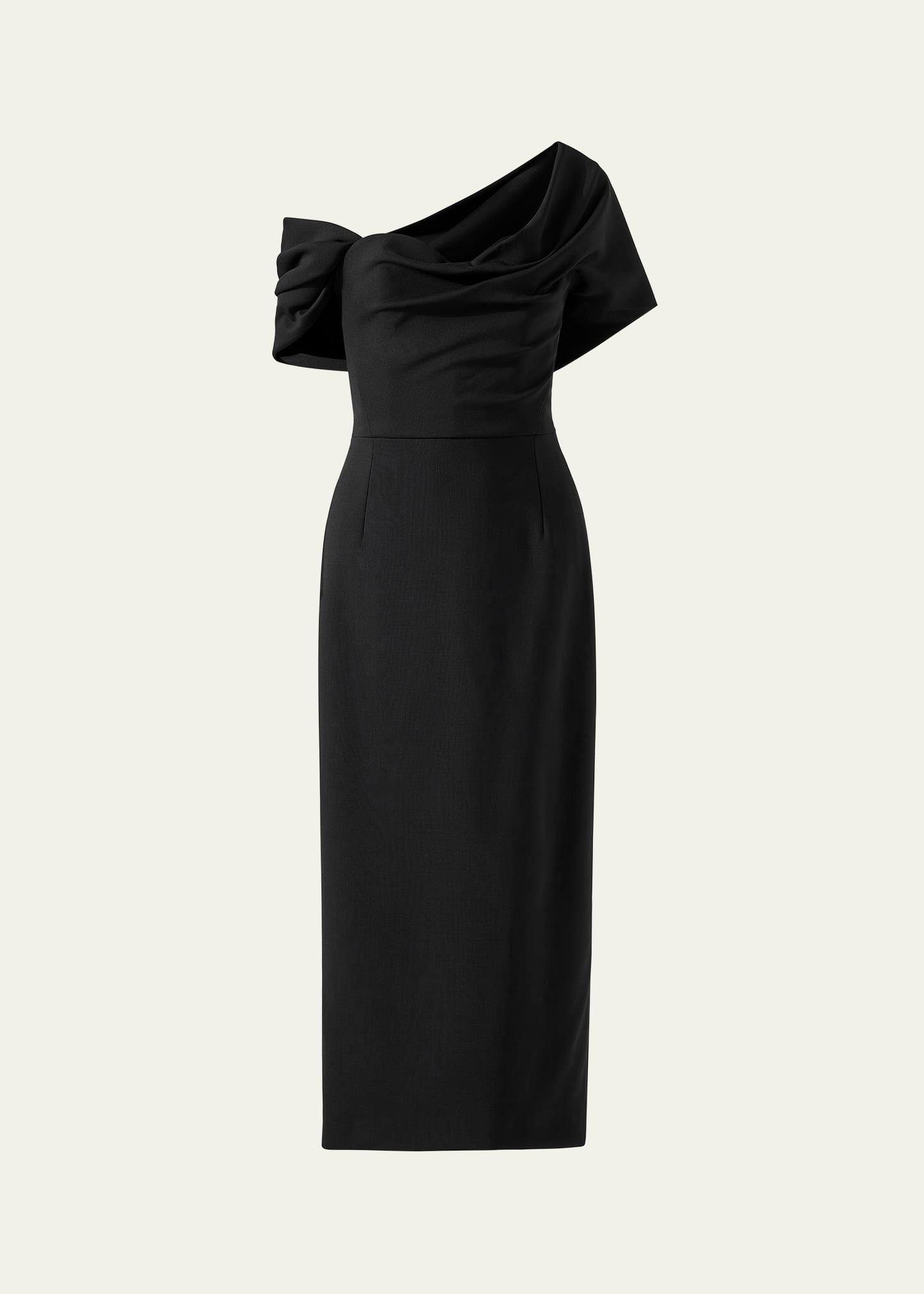 draped off-the-shoulder midi dress