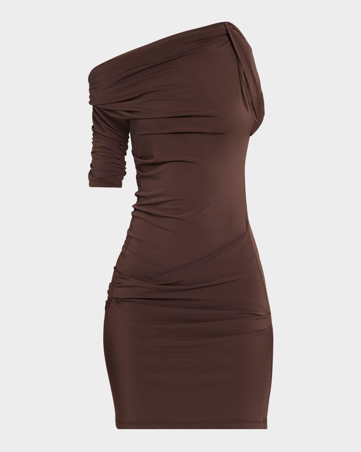 draped off-the-shoulder mini dress