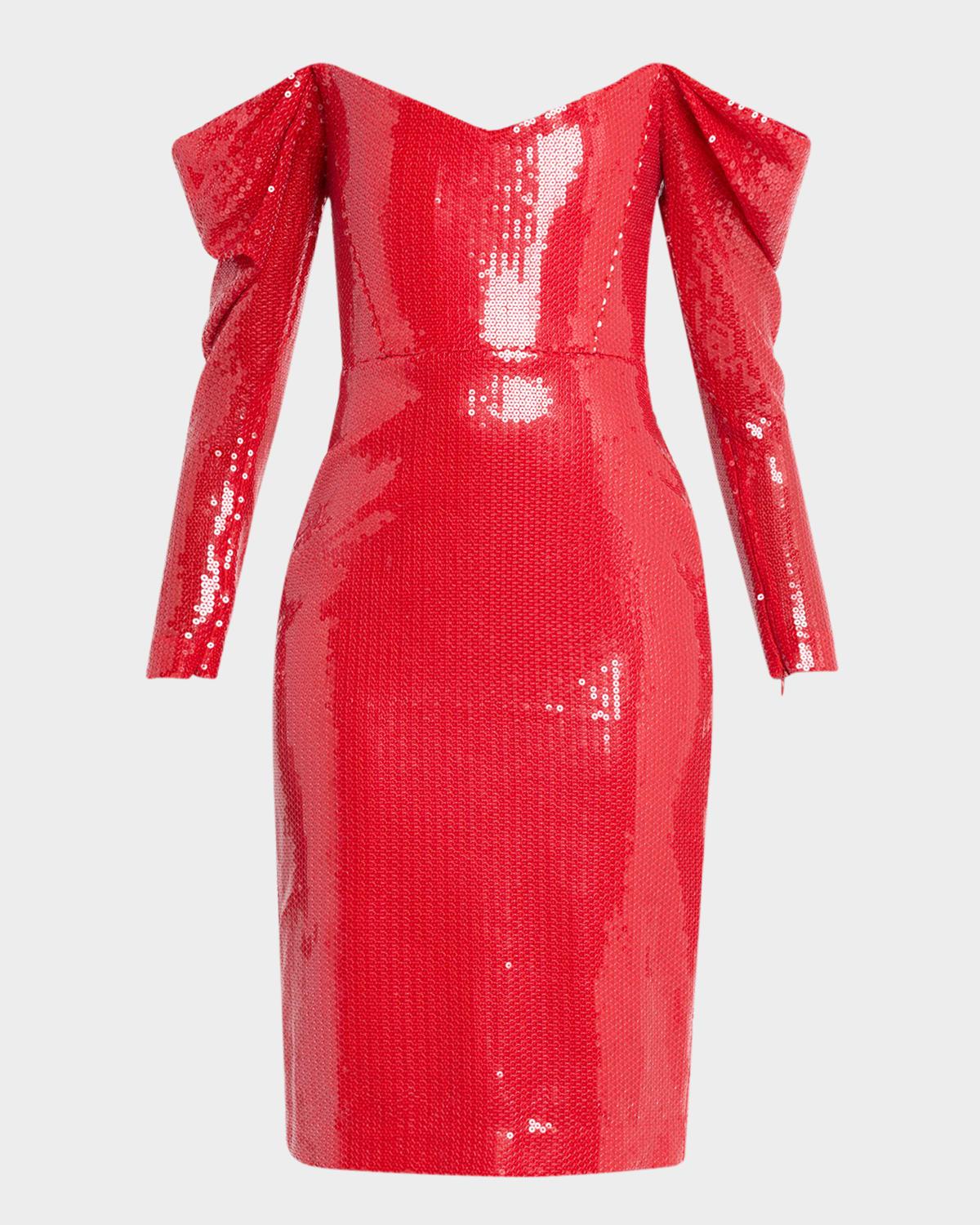 draped off-the-shoulder sequin dress