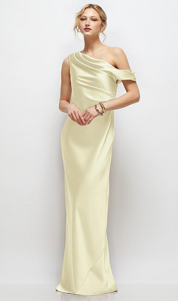 draped one-shoulder bias stretch satin maxi dress
