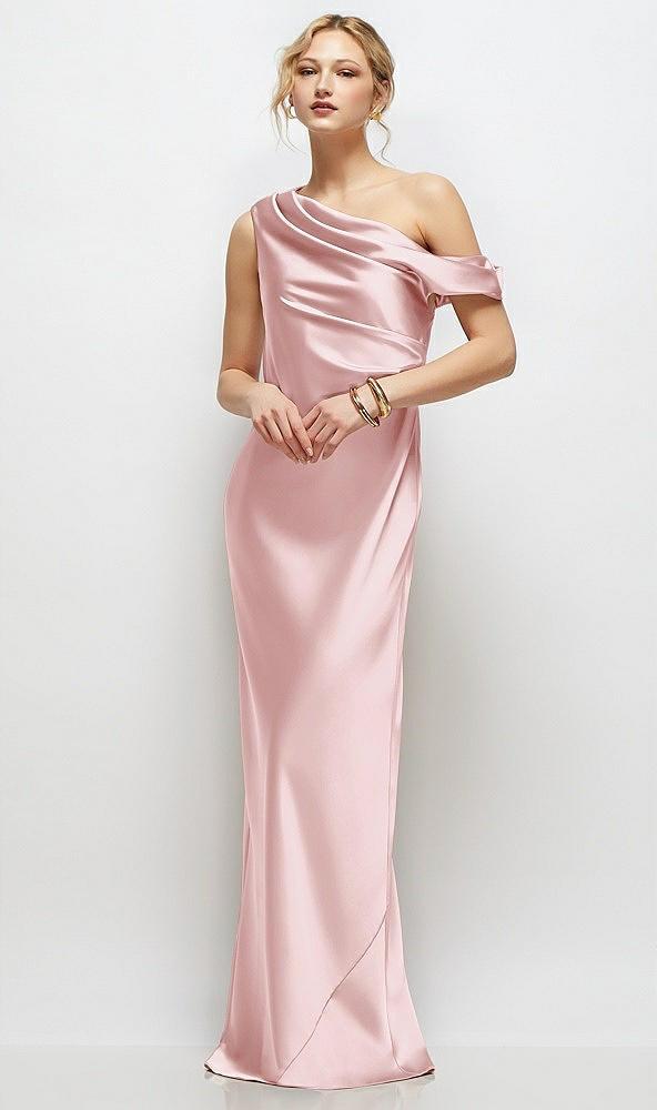 draped one-shoulder bias stretch satin maxi dress