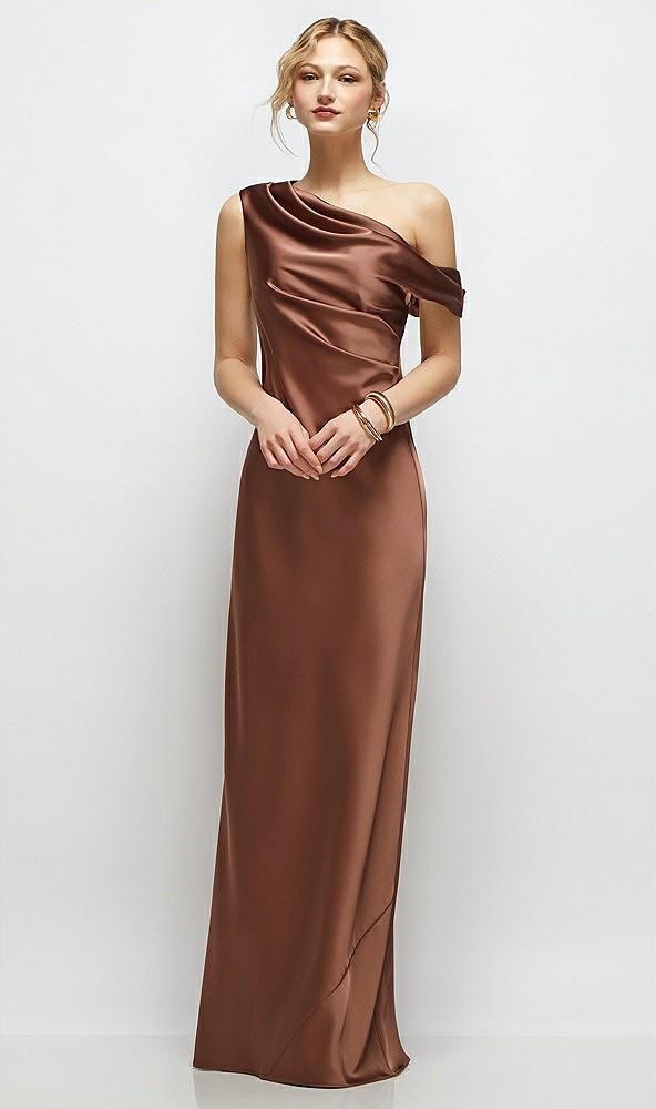 draped one-shoulder bias stretch satin maxi dress