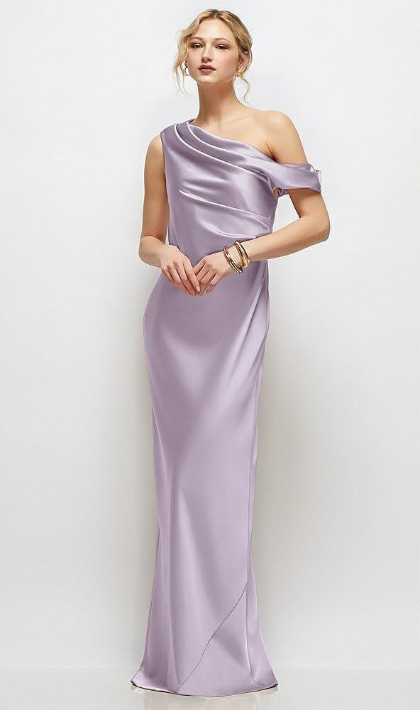 draped one-shoulder bias stretch satin maxi dress