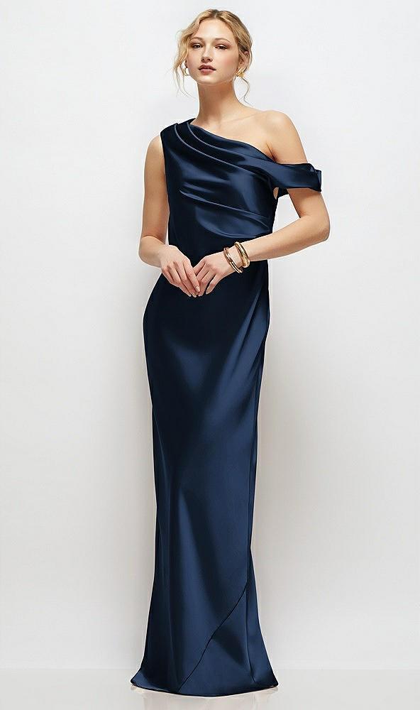 draped one-shoulder bias stretch satin maxi dress