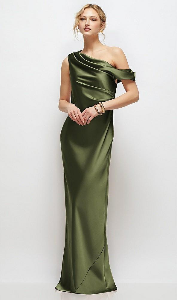 draped one-shoulder bias stretch satin maxi dress