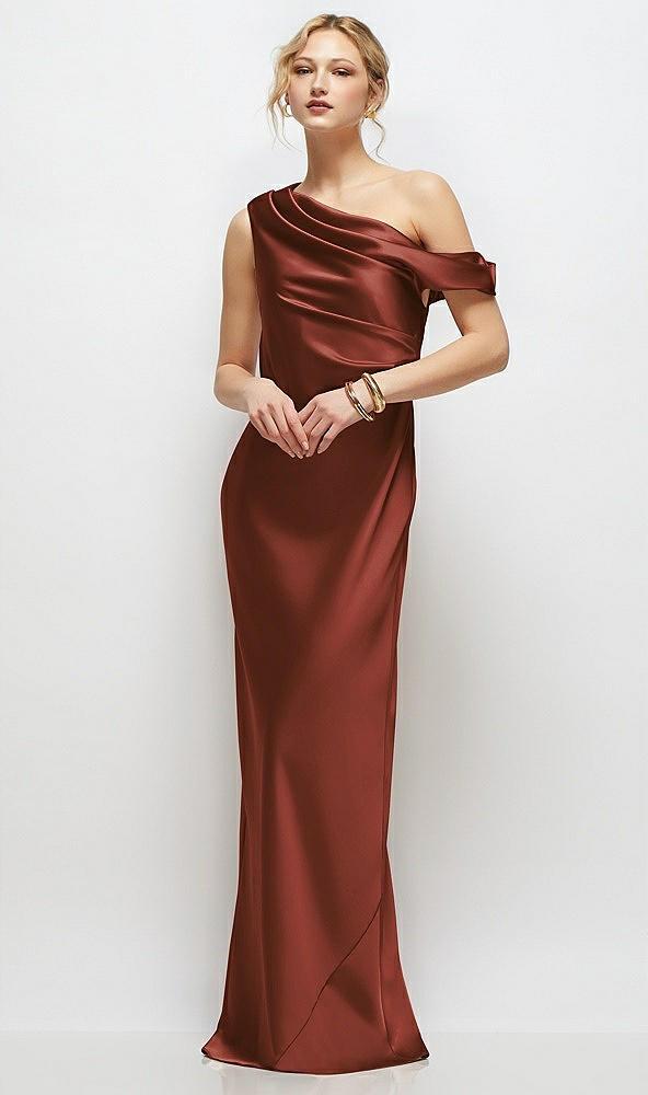 draped one-shoulder bias stretch satin maxi dress
