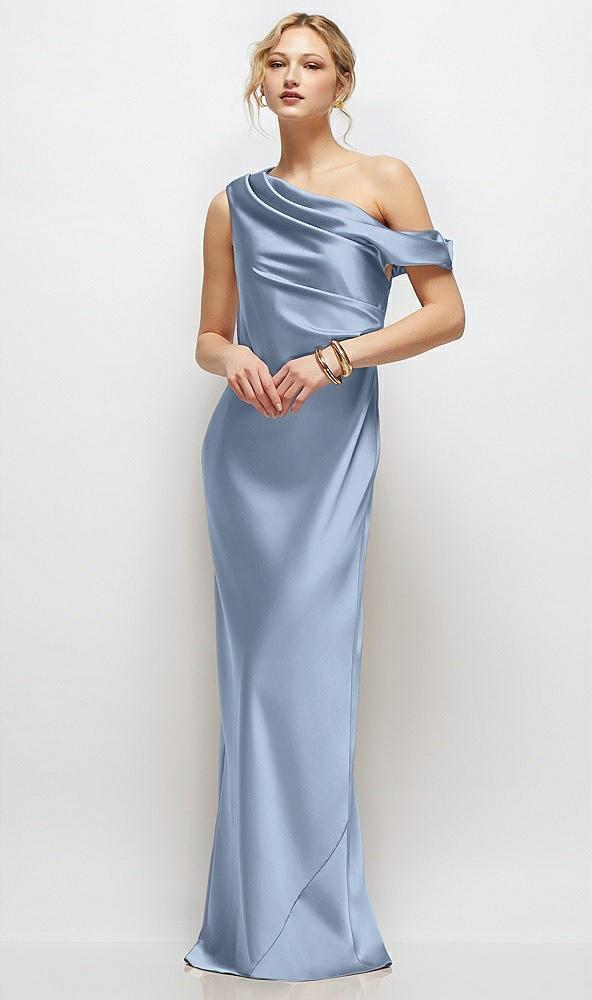 draped one-shoulder bias stretch satin maxi dress