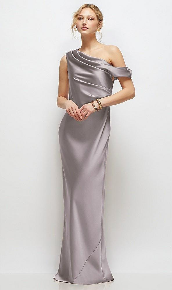 draped one-shoulder bias stretch satin maxi dress