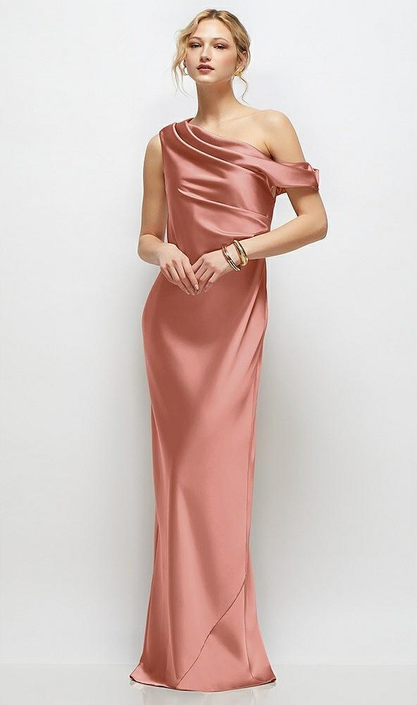 draped one-shoulder bias stretch satin maxi dress