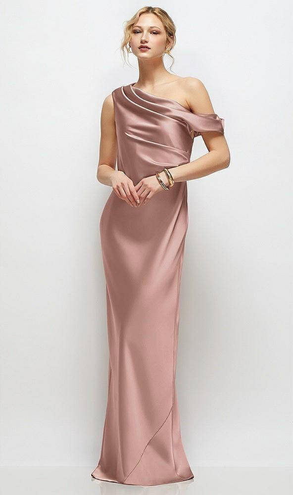 draped one-shoulder bias stretch satin maxi dress