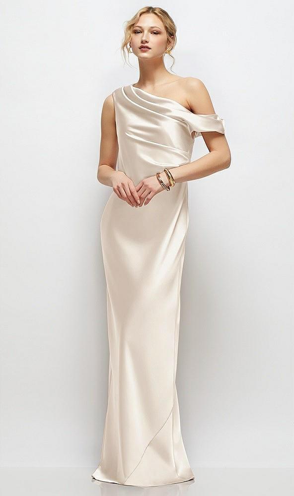 draped one-shoulder bias stretch satin maxi dress