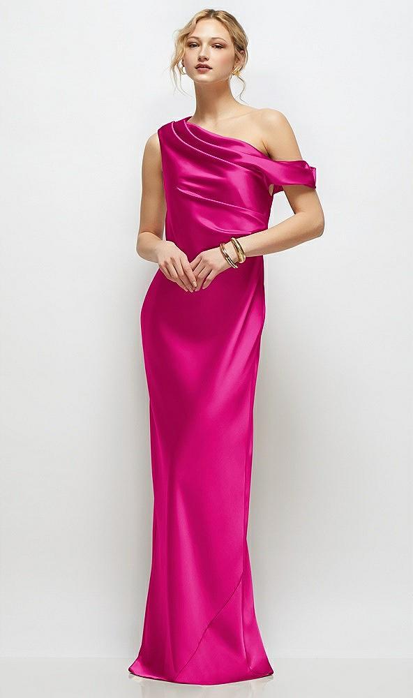 draped one-shoulder bias stretch satin maxi dress
