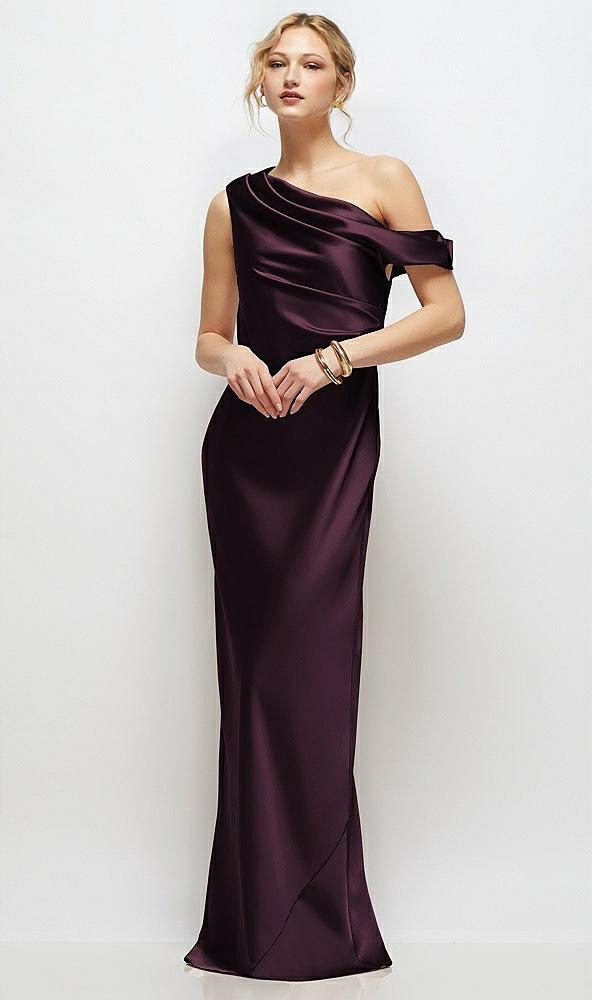 draped one-shoulder bias stretch satin maxi dress
