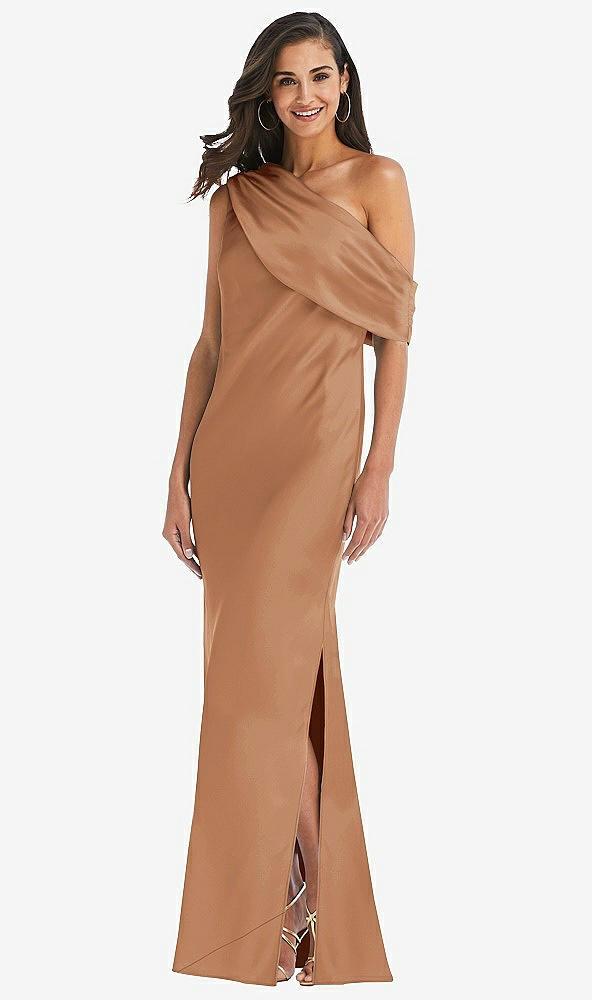 draped one-shoulder convertible maxi slip dress