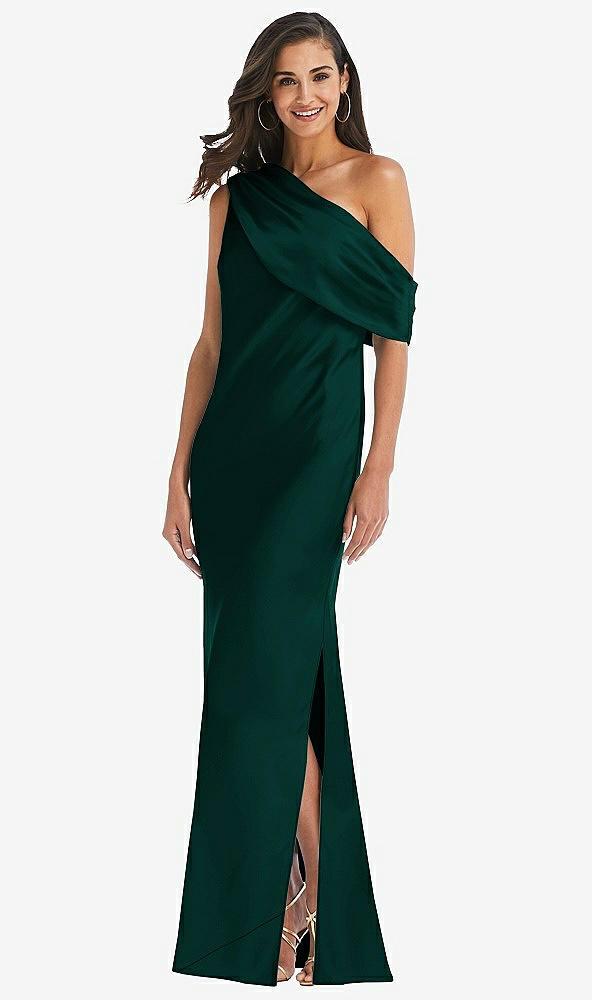 draped one-shoulder convertible maxi slip dress