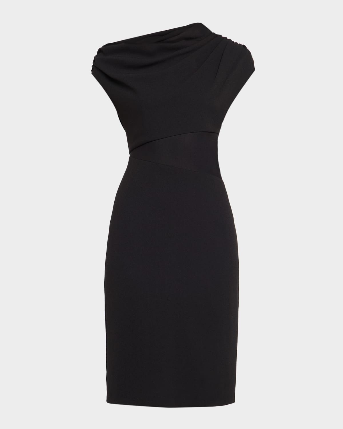 draped one-shoulder jersey knit midi dress
