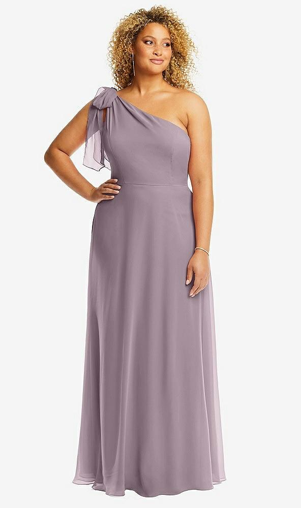 draped one-shoulder maxi dress with scarf bow
