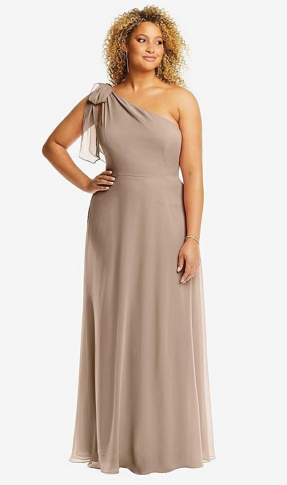 draped one-shoulder maxi dress with scarf bow