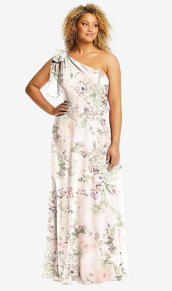 draped one-shoulder maxi dress with scarf bow