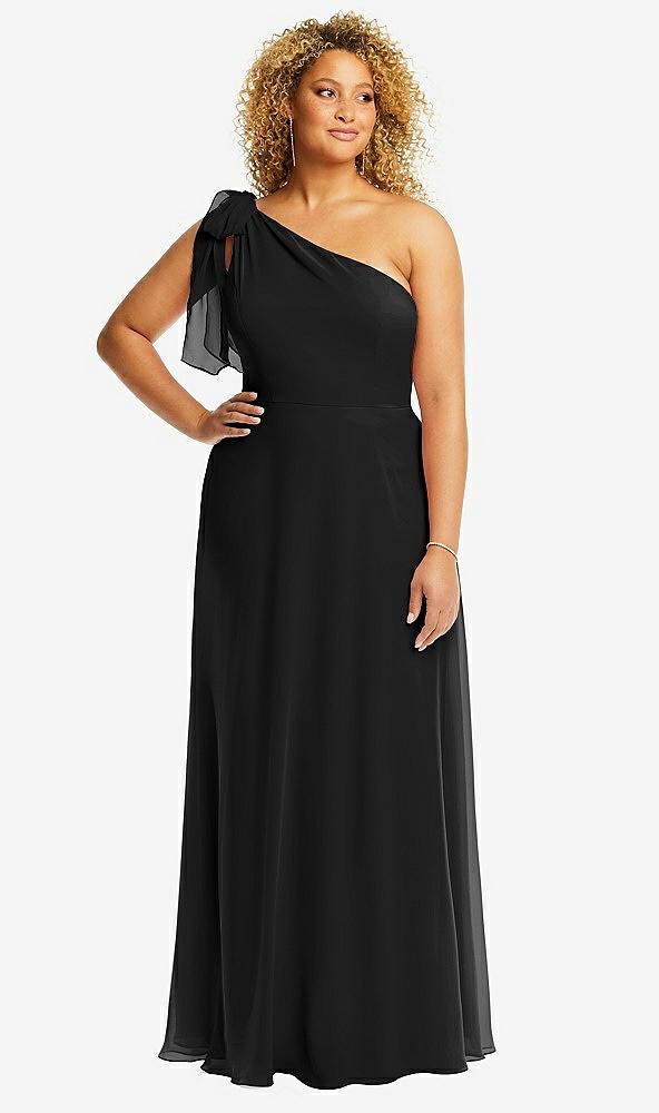 draped one-shoulder maxi dress with scarf bow