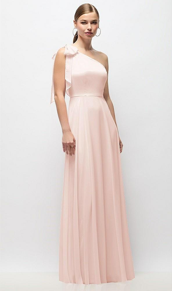 draped one-shoulder maxi dress with scarf bow