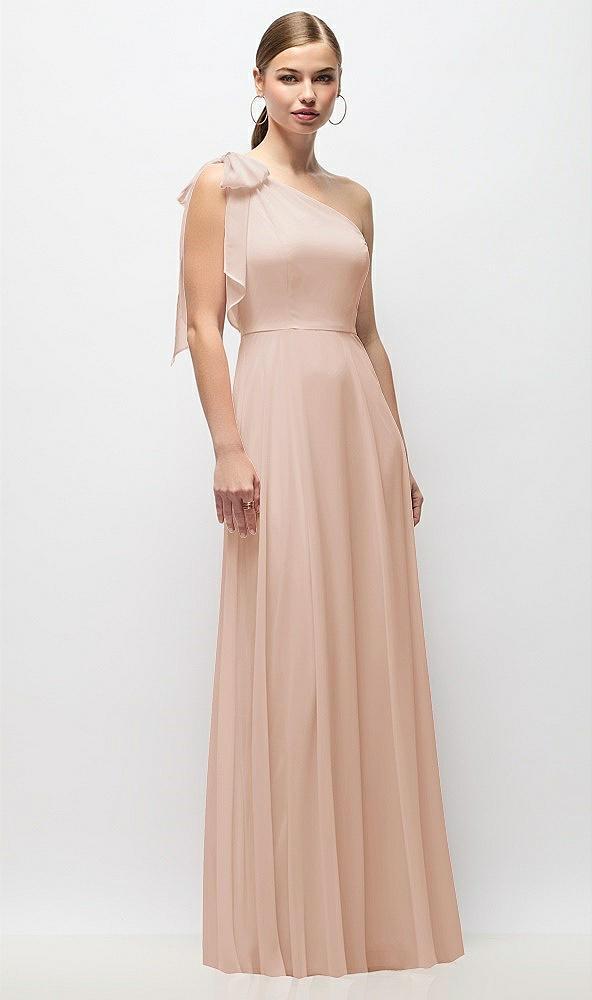 draped one-shoulder maxi dress with scarf bow