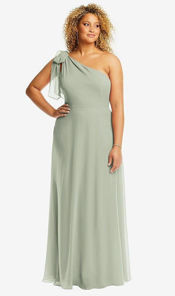 draped one-shoulder maxi dress with scarf bow
