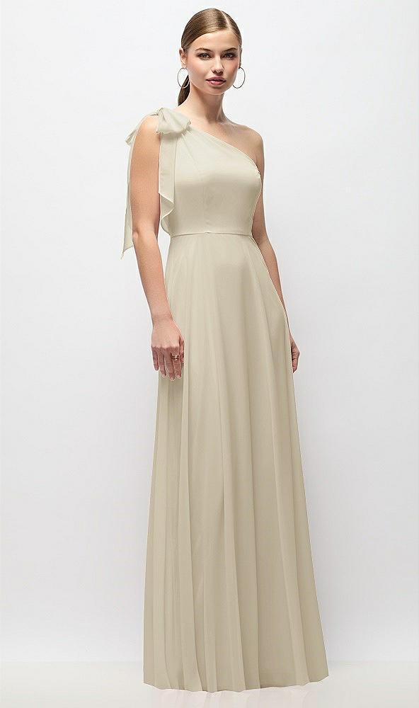 draped one-shoulder maxi dress with scarf bow