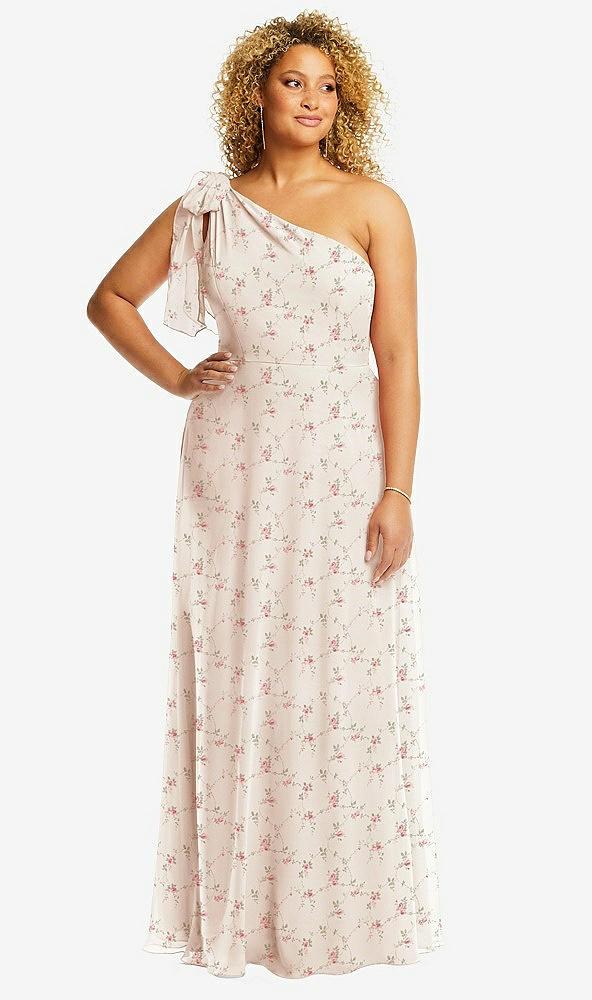 draped one-shoulder maxi dress with scarf bow