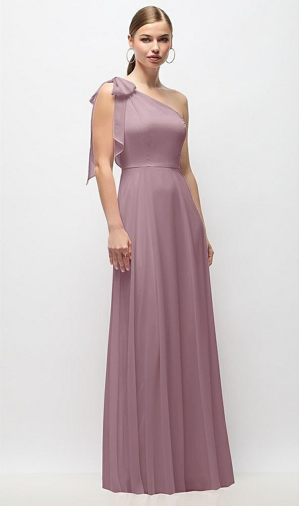 draped one-shoulder maxi dress with scarf bow