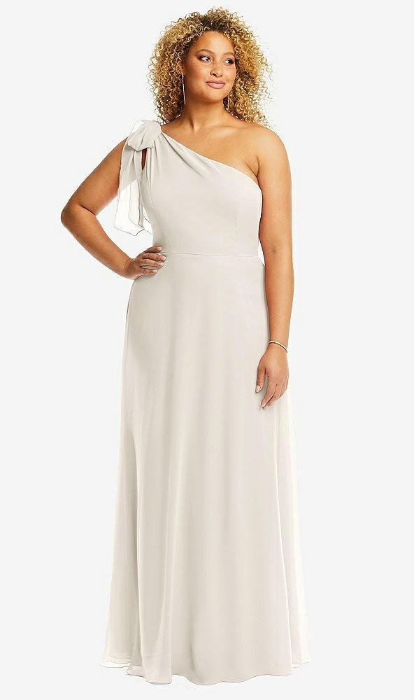 draped one-shoulder maxi dress with scarf bow