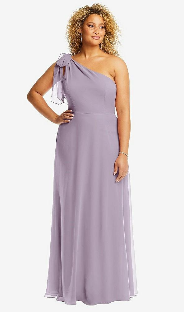 draped one-shoulder maxi dress with scarf bow