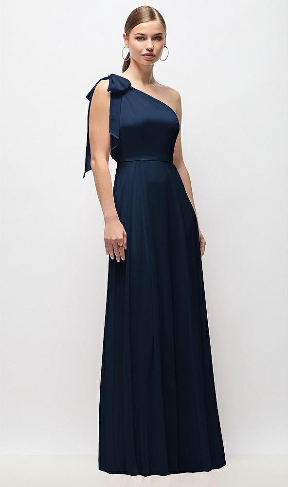 draped one-shoulder maxi dress with scarf bow