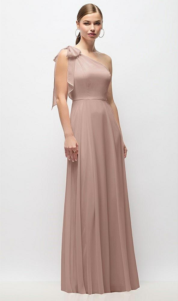 draped one-shoulder maxi dress with scarf bow