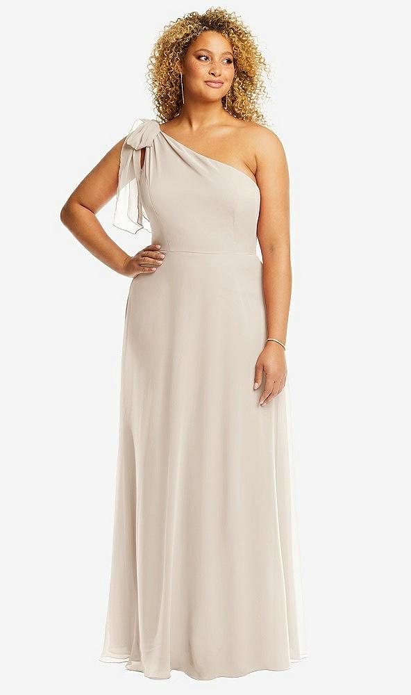 draped one-shoulder maxi dress with scarf bow