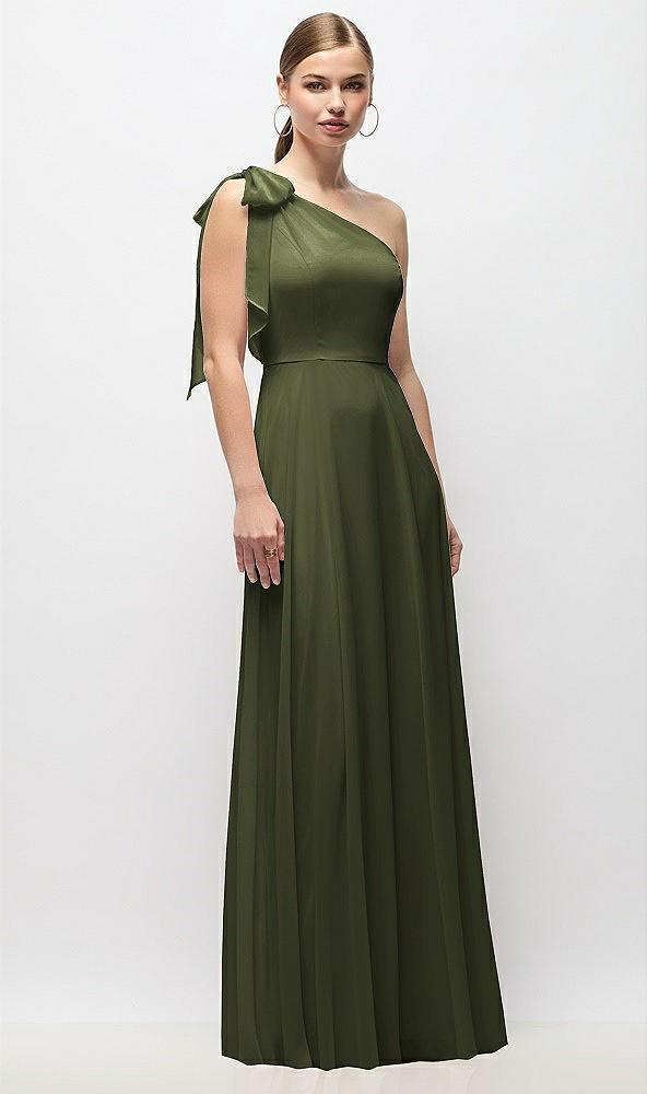 draped one-shoulder maxi dress with scarf bow