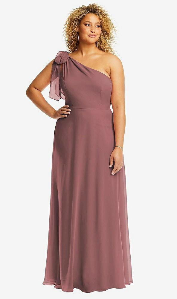 draped one-shoulder maxi dress with scarf bow