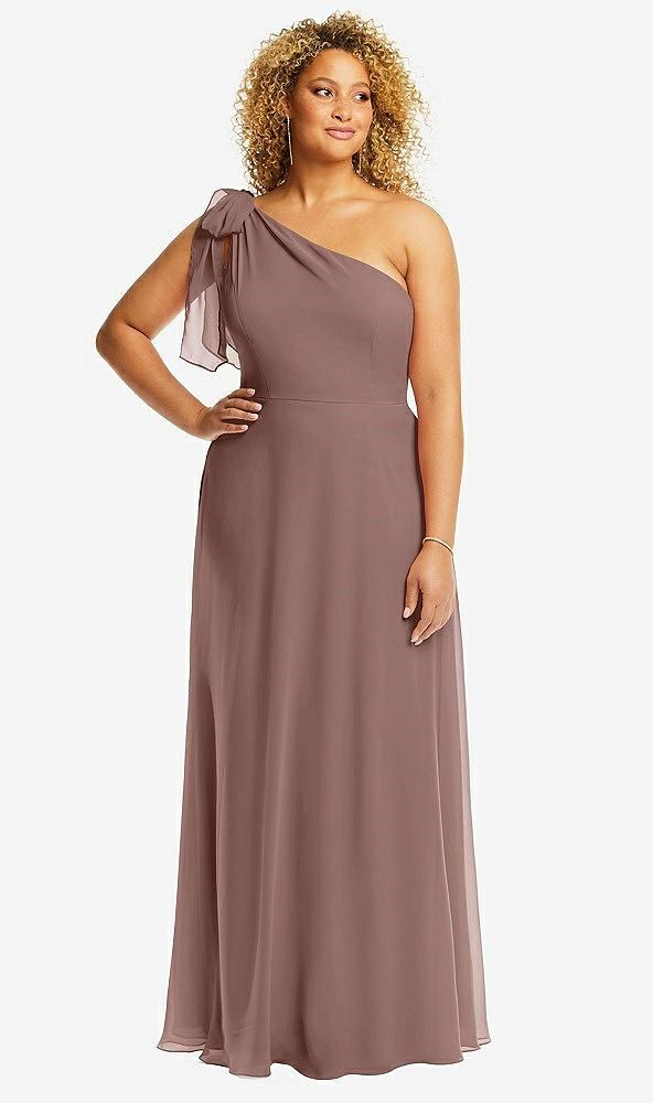draped one-shoulder maxi dress with scarf bow